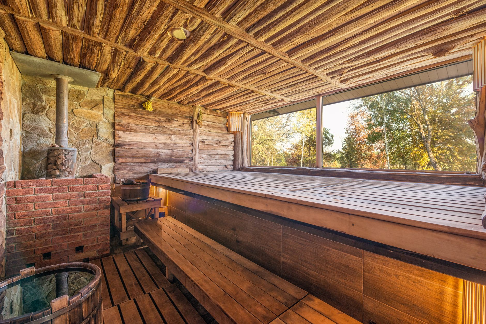russian banya wooden steam room