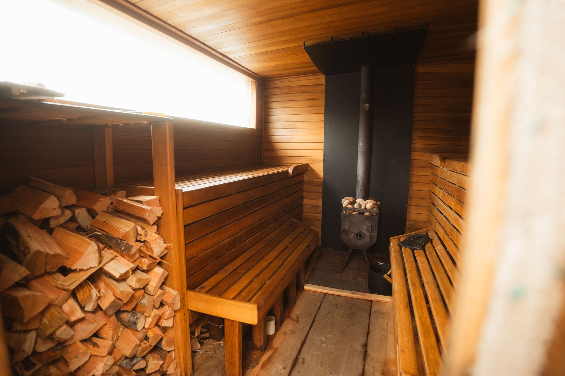 sauna wooden bench interior empty