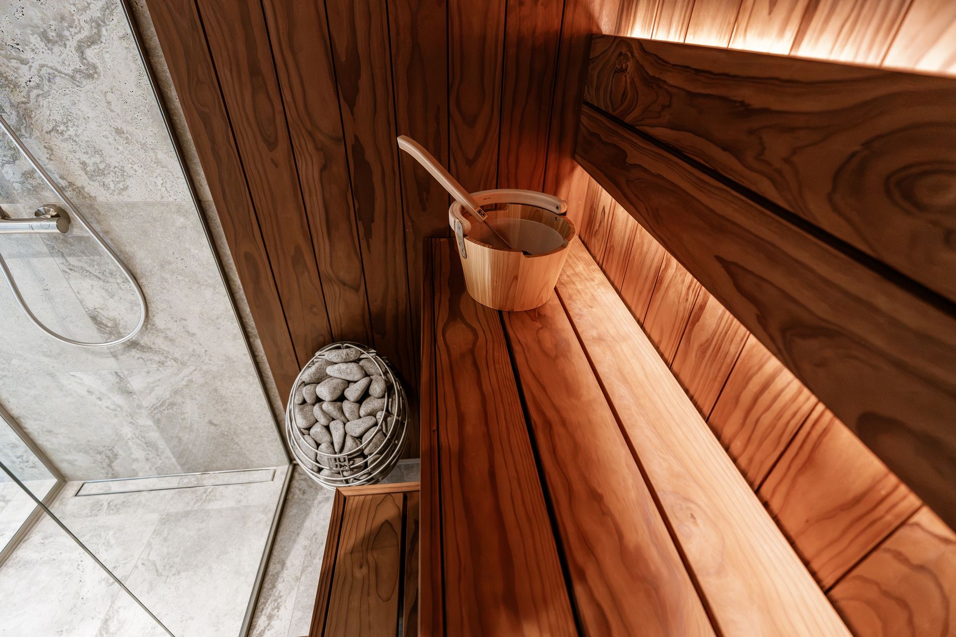 wooden bucket sauna water