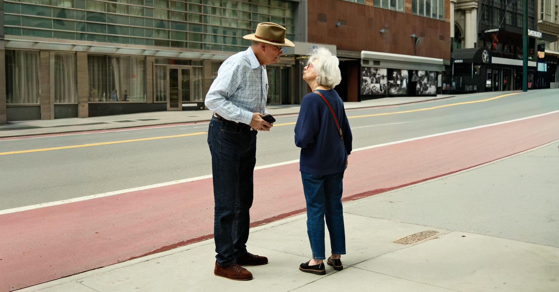 older couple city walk