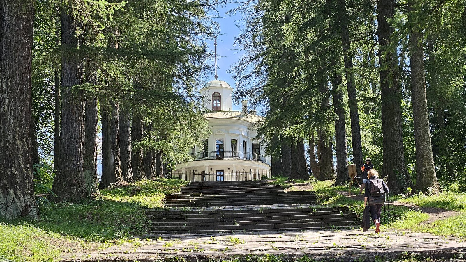 Лиственничная аллея и каменная лестница к главному дому усадьбы Середниково